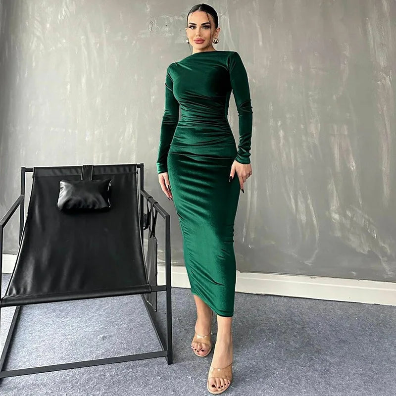 Green Ruched Midi