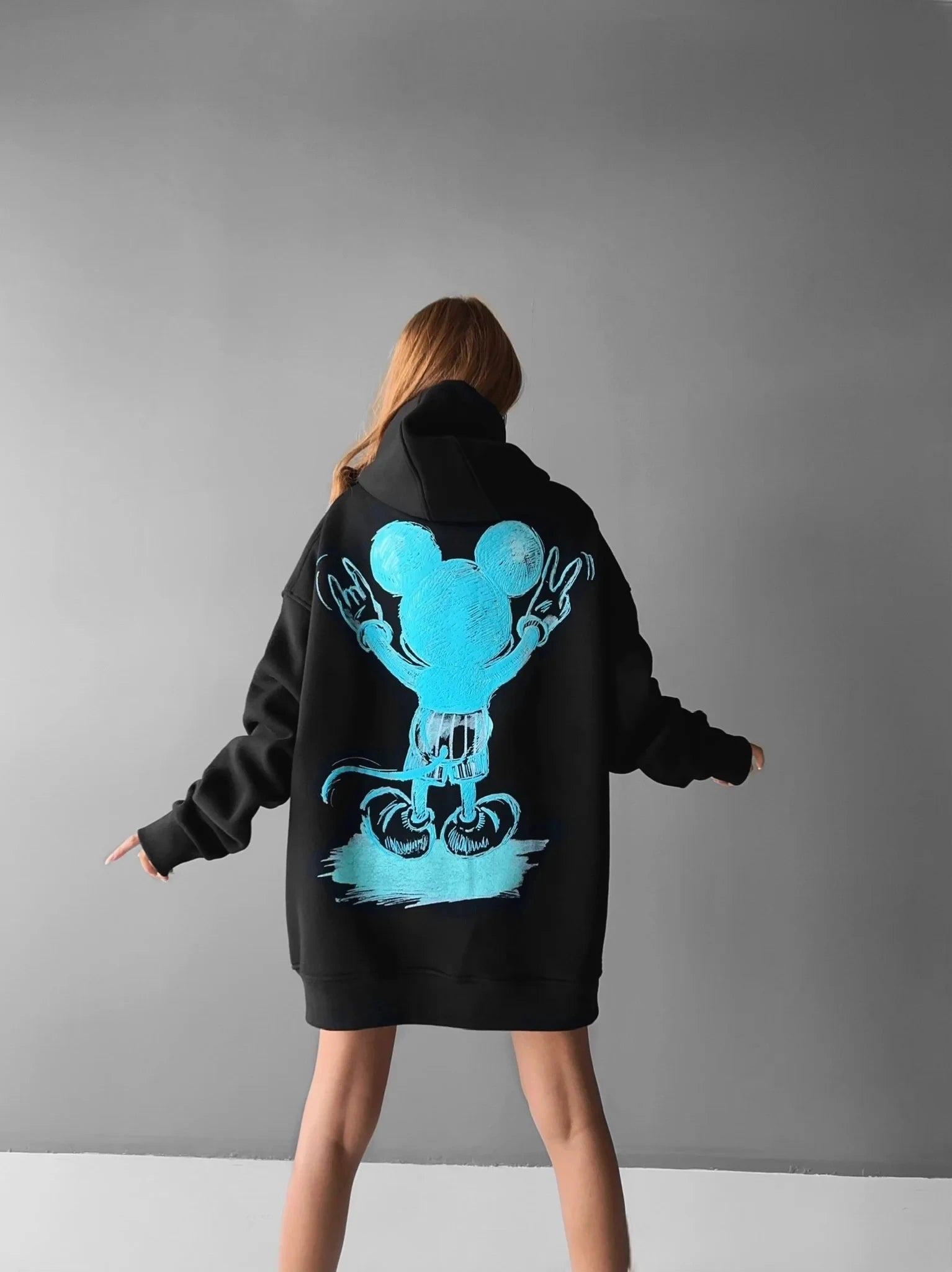 Mickey Mouse Print Hoodie Women Men