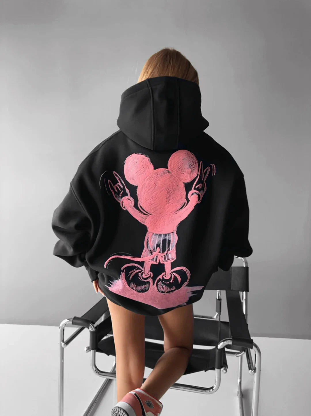 Mickey Mouse Print Hoodie Women Men