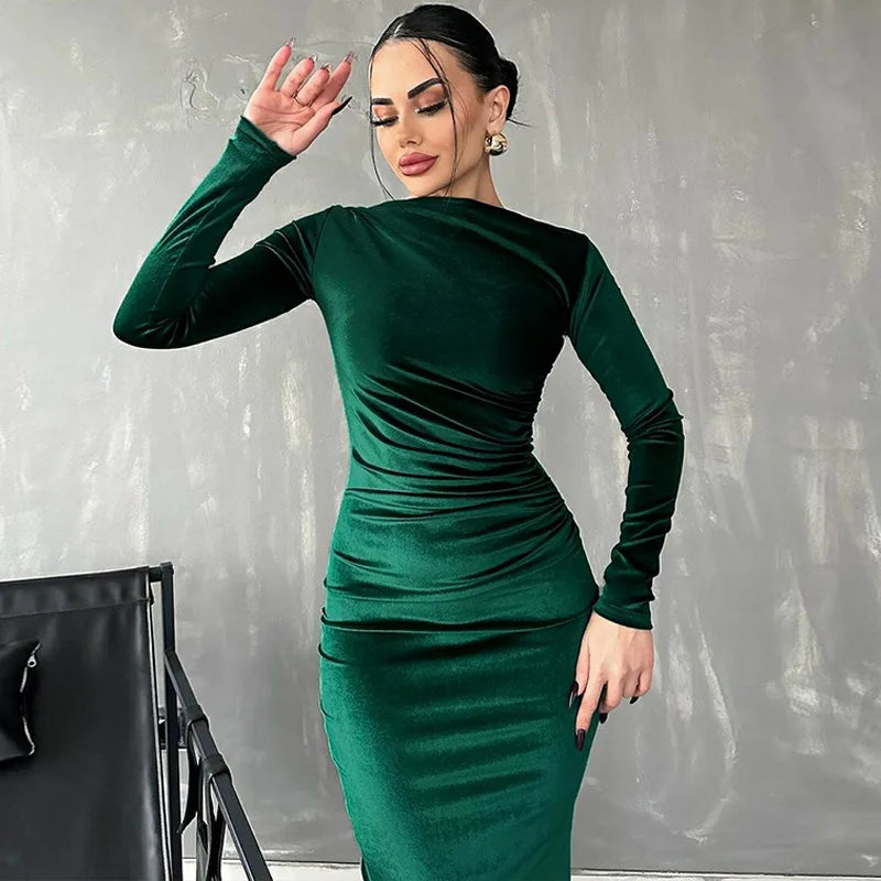 Green Ruched Midi